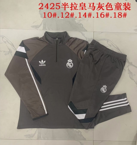 E955 # 24-25 Half Pull Real Madrid Grey (Retro Edition) Kids+Adults