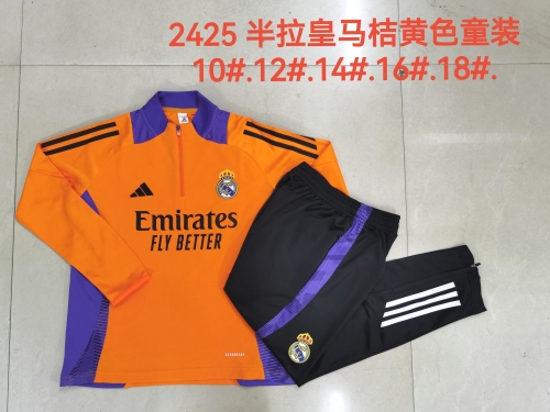 E956 # 24-25 Half Pull Real Madrid Orange Yellow Children's Wear Kids+Adults