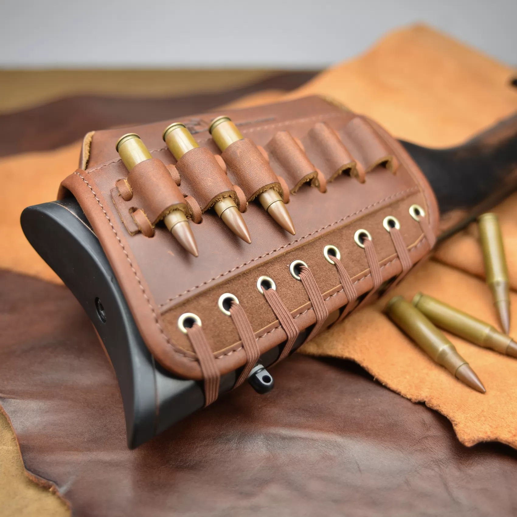 Details about   Leather Rifle buttstock Cartridge Holder buttstock Sleeve with Cheek Rest Pad 