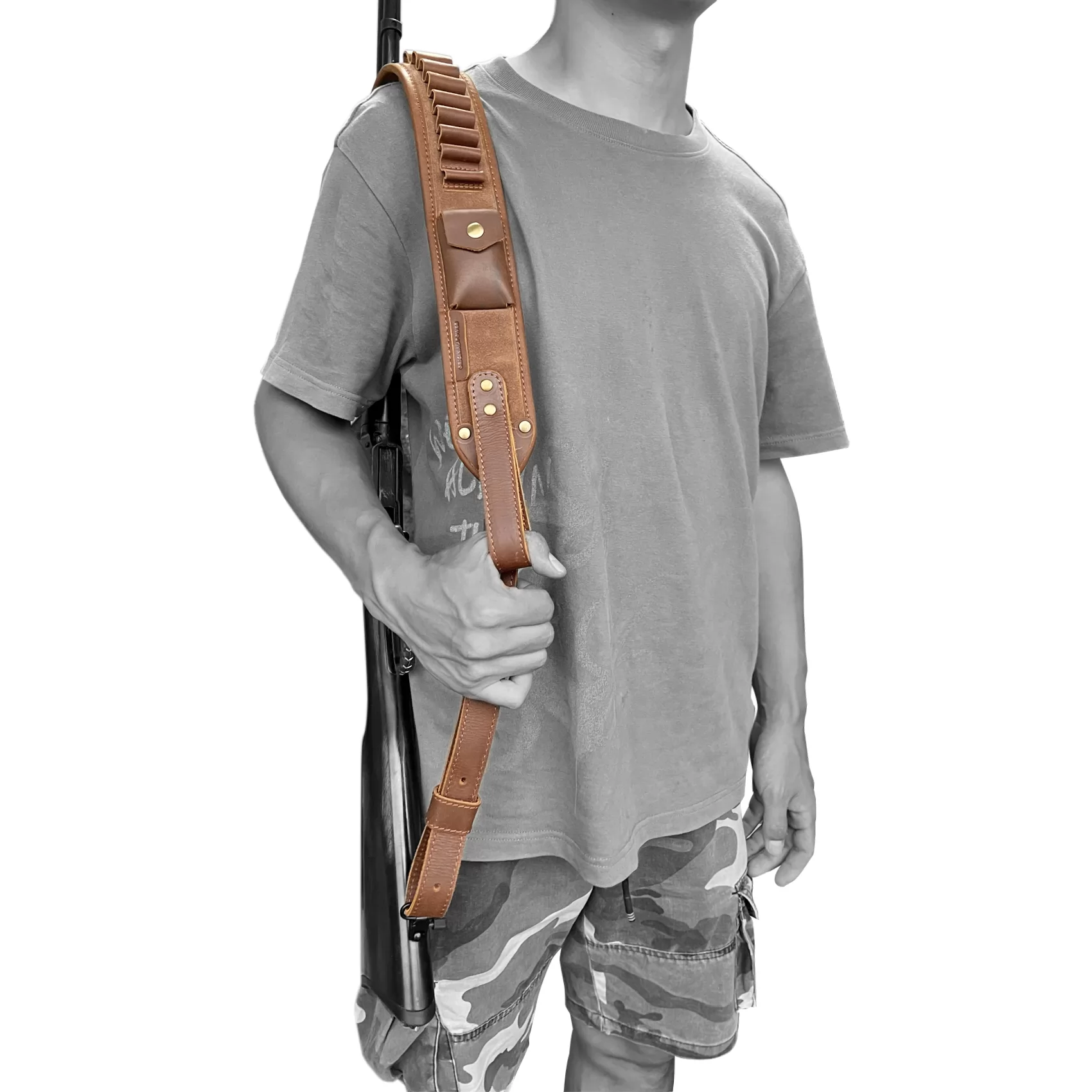 OP ORIGINAL POWER Leather Rifle Sling with Cartridge Holder,Shotgun Sling,Gun Strap