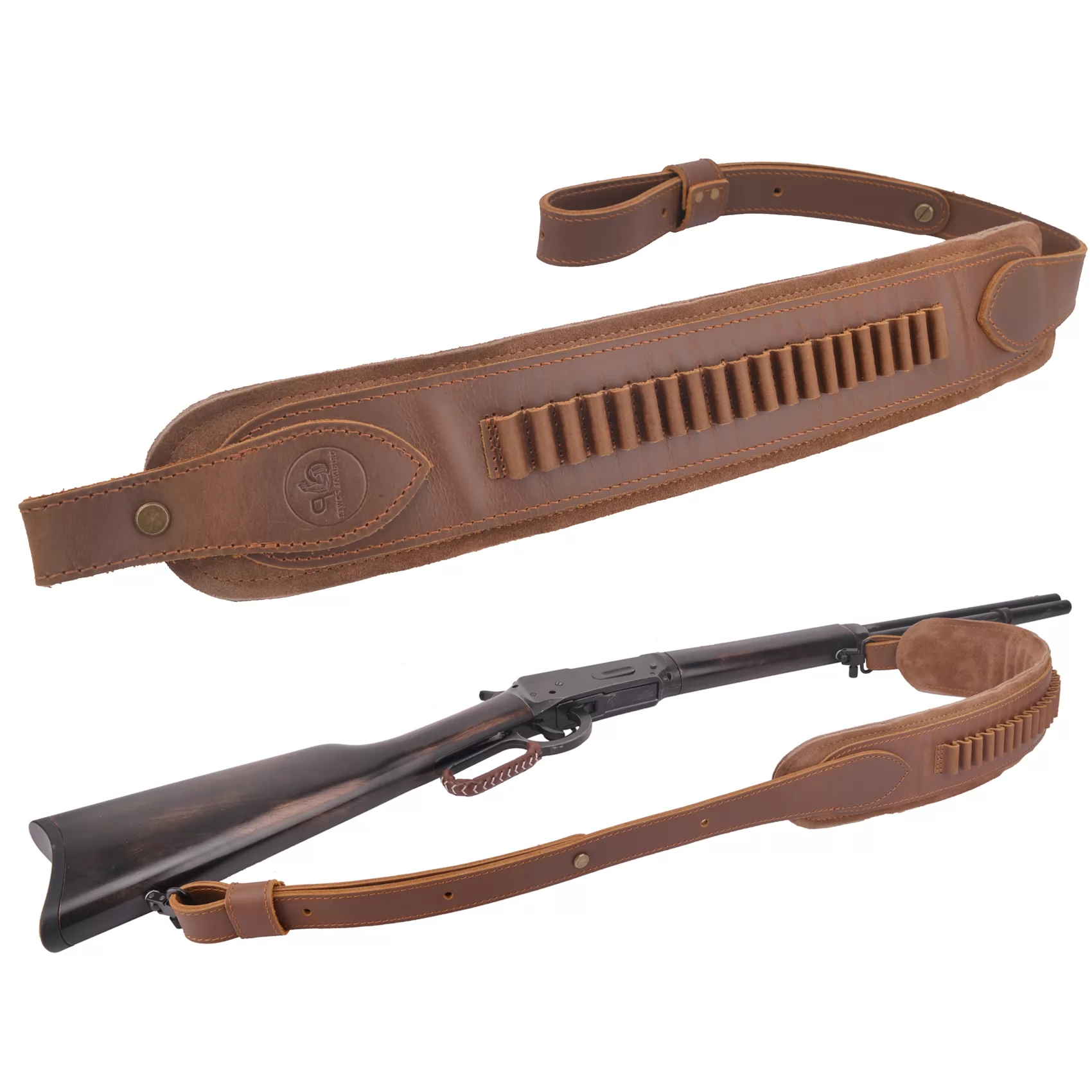 .22LR, .22MAG, .17 HMR Leather Rifle Cartridge Sling with Heavy Stitching Ammo Holder Straps