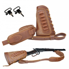 OP ORIGINAL POWER Leather Rifle Buttstock cheek rest with Matched Rifle Sling for .357 .308 .45-70 .30-30 .30-06 .22lr 12GA
