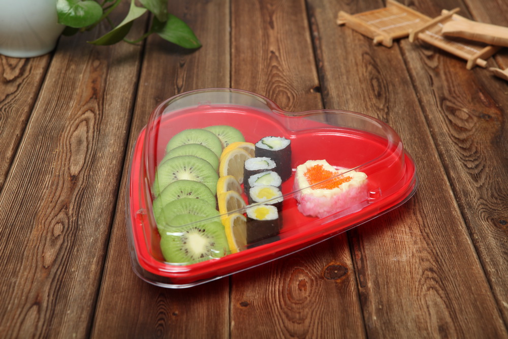 XG1220 HeartShaped Red Plastic Disposable Sushi Container,Sushi Box