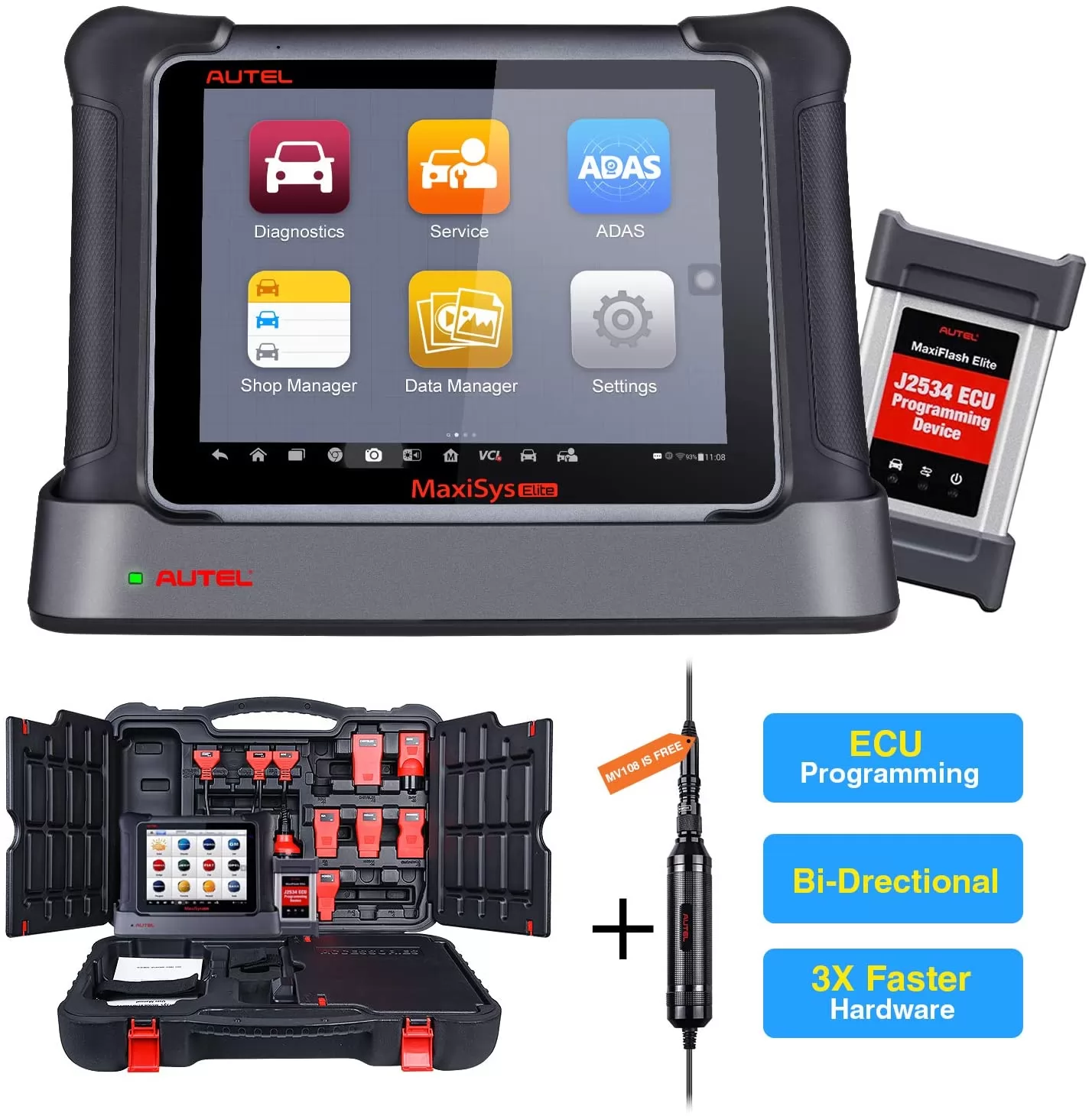 Autel Maxisys Elite Diagnostic Tool 2 Years Updates with Free MV108 Full Bi-Directional, OE Level Diagnostics,36 Service Functions