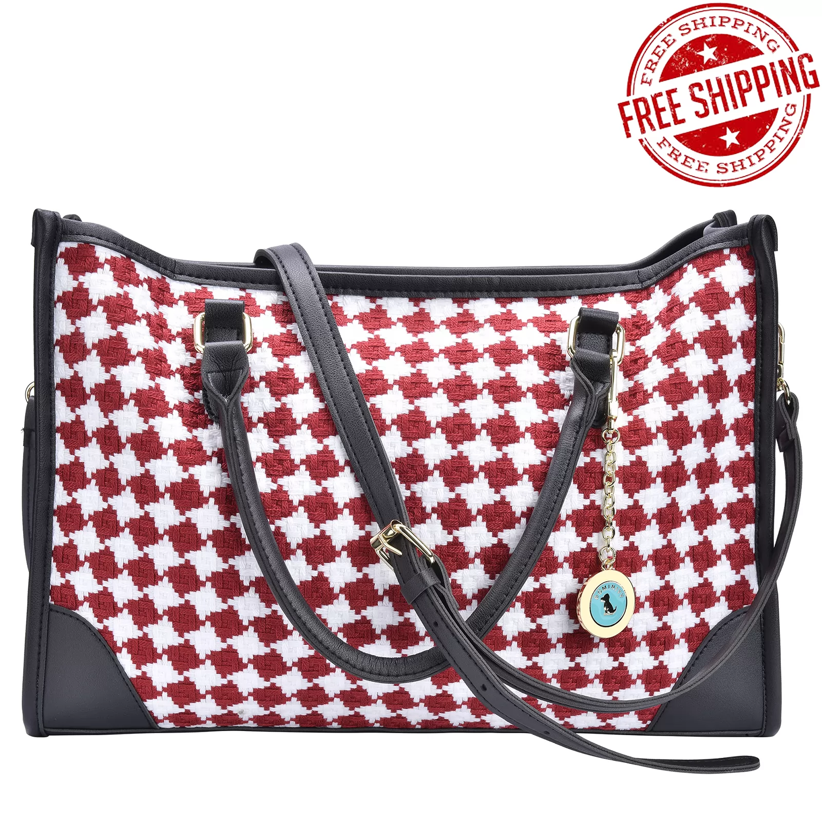 Dominivv Handbag-Tote Bag/Shoulder Bag-Red Damier Grain
