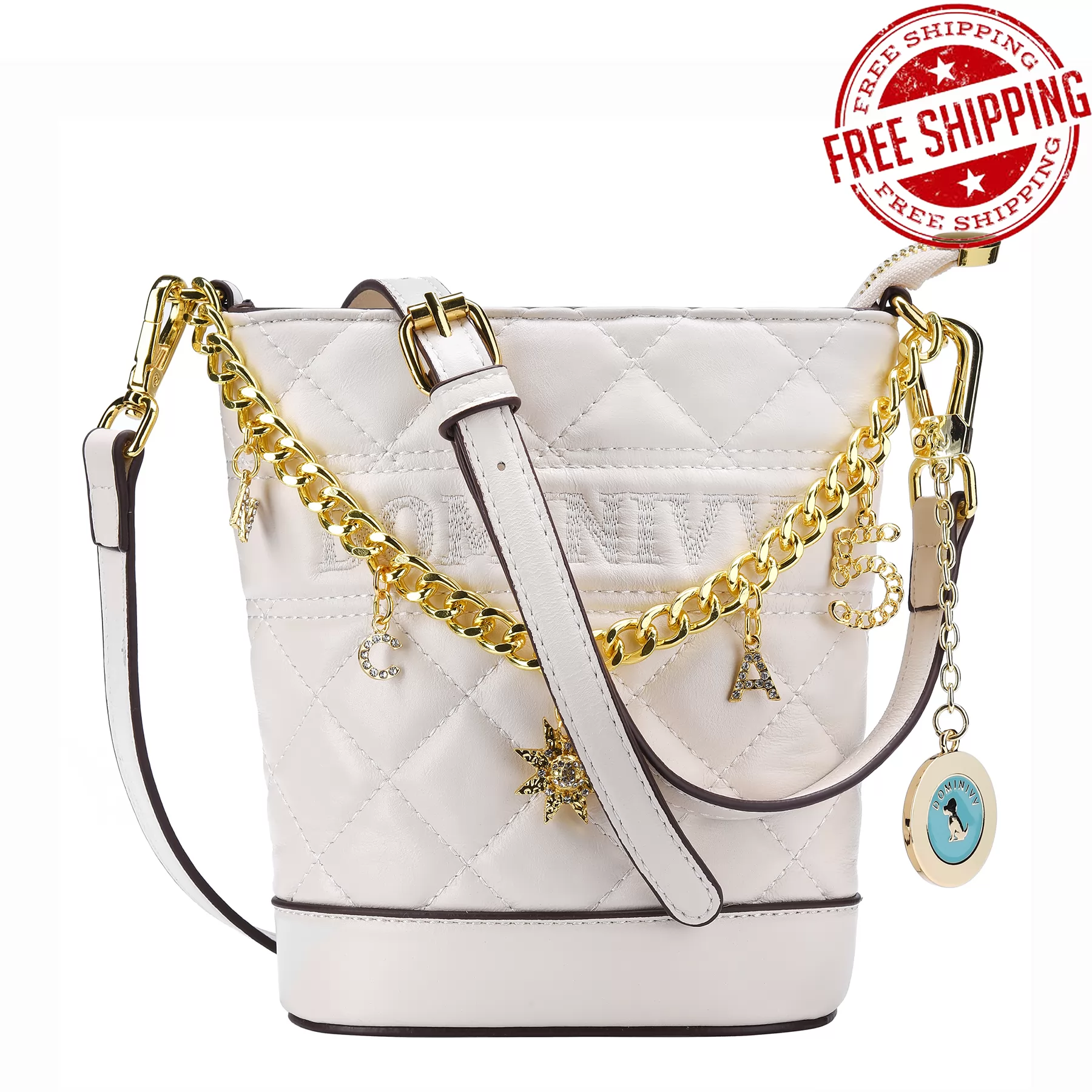 Dominivv Handbag- Bucket Bag-Light gold feature pendant