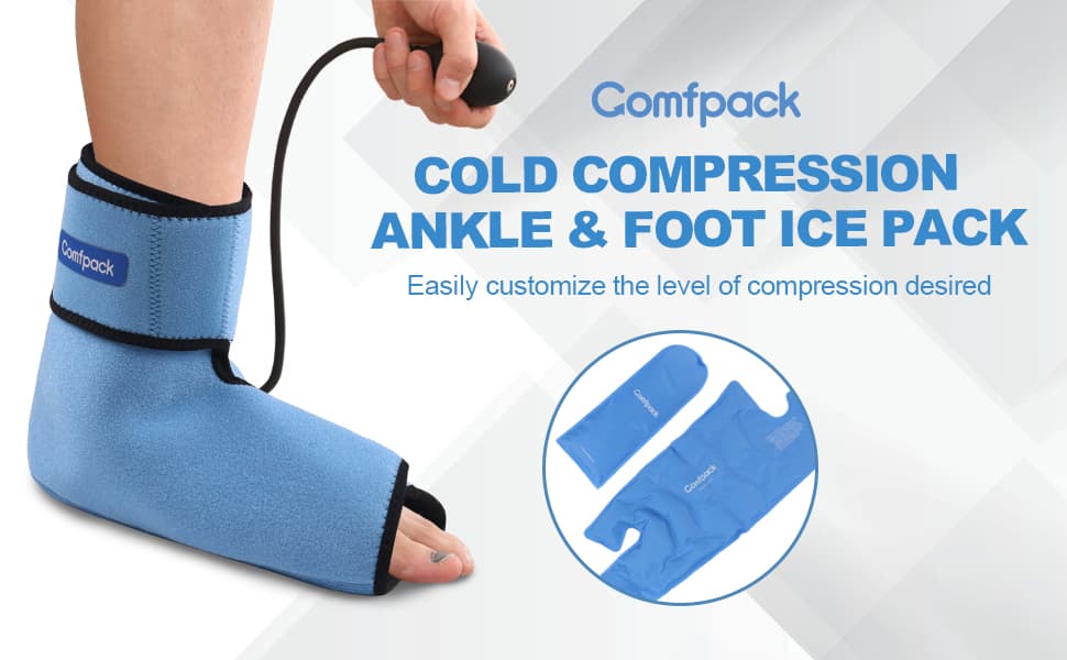 Comfpack Foot Ice Pack with Air Pump Compression, Reusable Hot Cold