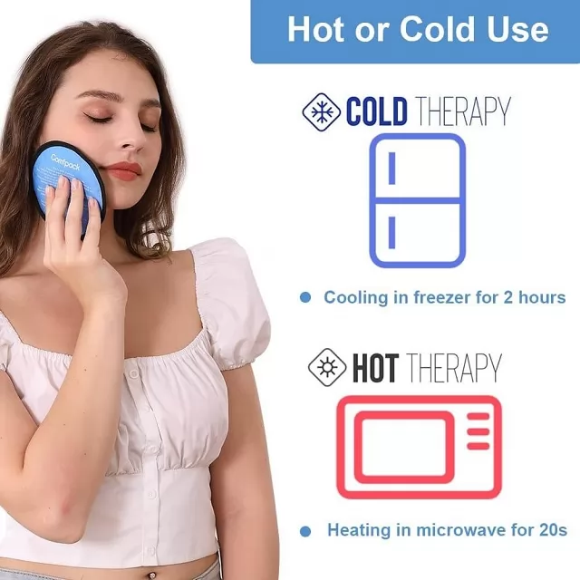 Small Ice Packs for Injuries, Reusable Pack Hot Cold Pack Round Gel Pack  with Cloth Backing & Sleeve for Pain Relief, Wisdom Teeth, Breastfeeding,  Tired Eyes, Face, Headaches. 