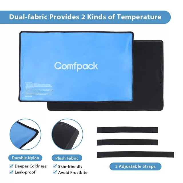 Comfpack Extra Large Ice Pack with 3 Straps Hot Cold Therapy for Full Back, Shoulder, Knee, Sports Injuries-Extra Large