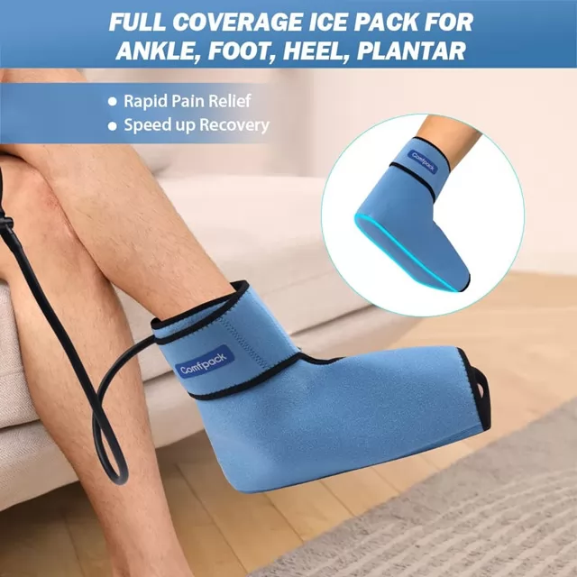 Comfpack Foot Ice Pack with Air Pump Compression, Reusable Hot Cold Therapy  Full Coverage Ankle Ice Pack for Plantar Fasciitis, Achilles Tendon, Heel