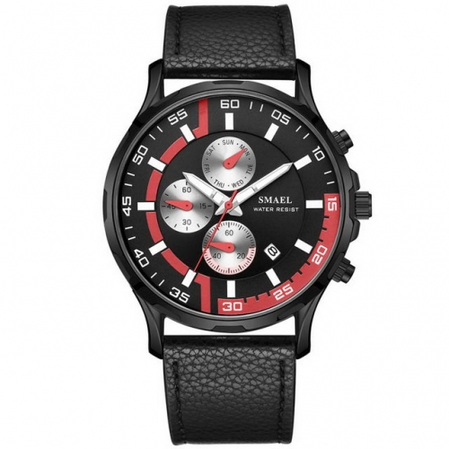 SMAEL leather strap waterproof men's casual watch calendar quartz watch