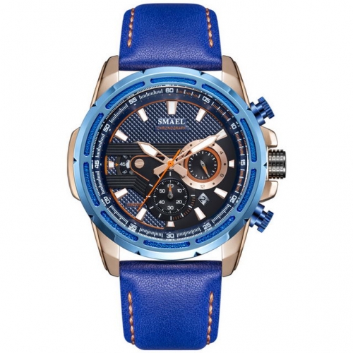 SMAEL 30M waterproof leather strap men's fashion luminous watch calendar quartz watch