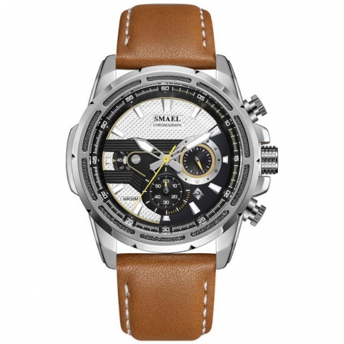 SMAEL 30M waterproof leather strap men's fashion luminous watch calendar quartz watch