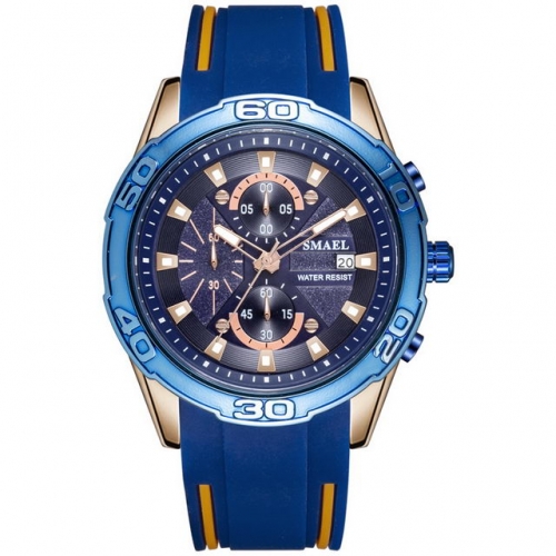 SMAEL silicone strap waterproof watch men's fashion luminous watch calendar 6 pin quartz watch