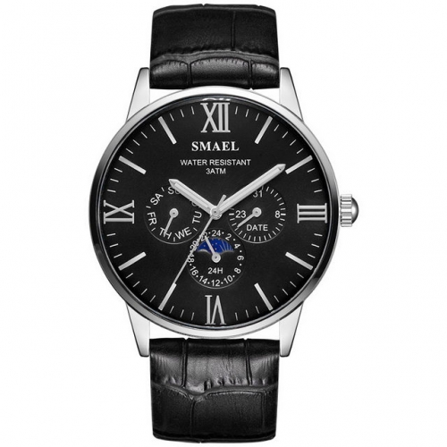 SMAEL leather watchband waterproof watch Men's business luminous watch calendar quartz watch