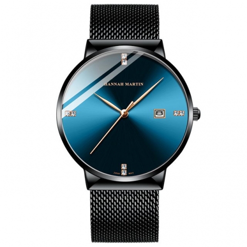 HANNAH MARTIN Simple diamond-encrusted Blue Ray Calendar business waterproof quartz men's watch