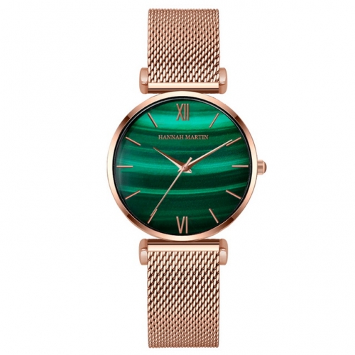 HANNAH MARTIN Japanese movement Korean agate peacock green lady watch