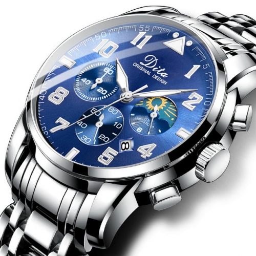 DITA Multifunction Moon Phase Display Luminous Waterproof Quartz Men's Watch