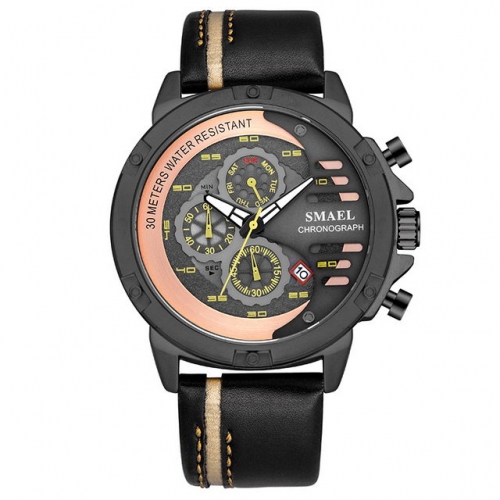 SMAEL multi - functional leather watchband outdoor sport watch waterproof quartz watch