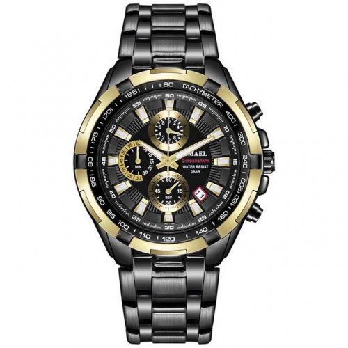 SMAEL Steel Business waterproof watch Men's Fashion Glint Watch Calendar 6 pin quartz watch