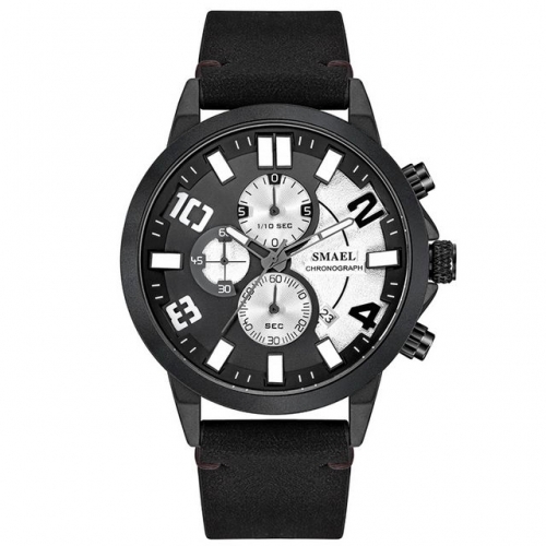 SMAEL Business Outdoor Sports Leather watchband Male watch luminous waterproof timing quartz watch
