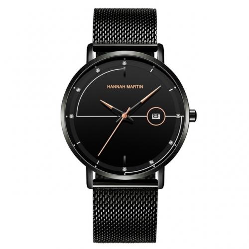 HANNAH MARTIN Japanese movement stainless steel fashion waterproof thin Japanese calendar men's watch