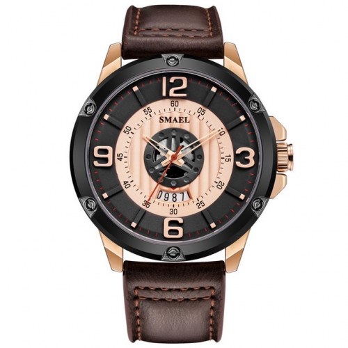 SMAEL quartz watch waterproof calendar leather multifunctional fashion watch for men