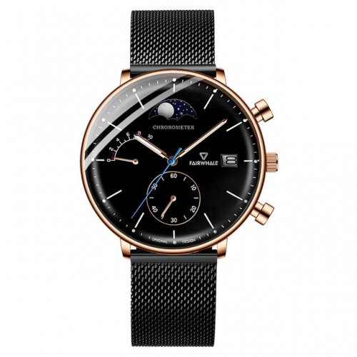 FAIRWHALE  multifunction moon phase diaplay waterproof quartz Men's Watch