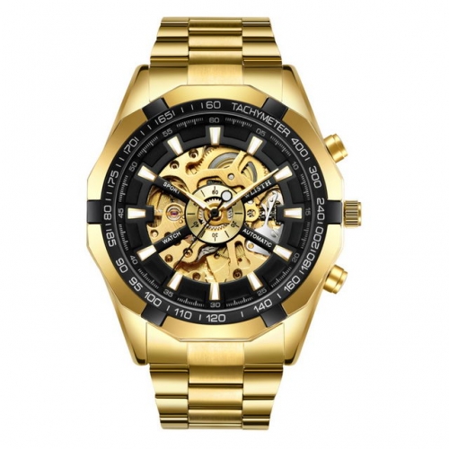 WLISTH New series Gold Hollow dial Waterproof Steel strip  Automatic Men's Watch