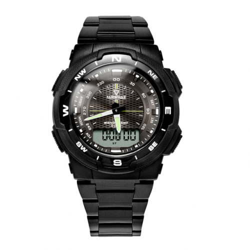 FAIRWHALE Metal dial Digital and pointer double display Waterproof Sport Electronic Men's Watch