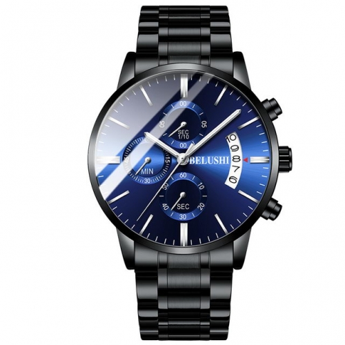 BELUSHI New multifunctional luminous men's watch steel strap watch fashion quartz watch