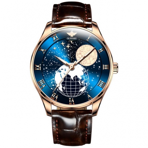OUPINKE star automatic mechanical watch waterproof luminous real belt men's watch