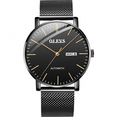 OLEVS simplicity dial calendar and week display Milanese steel belt waterproof automatic men's watch