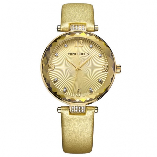 MINIFOCUS diamond-encrusted women's watch with a diamond-cut Japanese movement leather strap