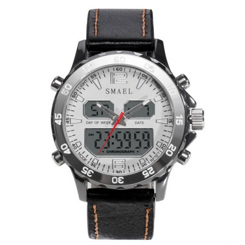SMAEL calendar week display alloy multi-function leather strip sport electronic men's watch