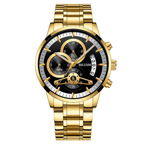 BELUSHI Wholesale Men'S Steel Strap Watch Six-Hand Chronograph Luminous Watch Waterproof Quartz Watch