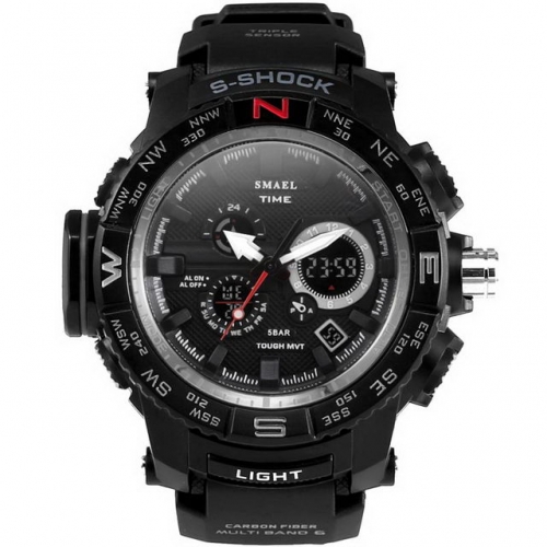 SMAEL multi-function fashion outdoor sport waterproof digital and pointers display electronic men's watch