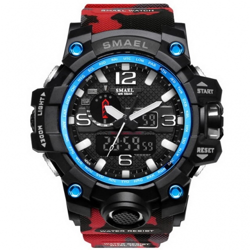 SMAEL outdoor sport waterproof double movements camouflage PU strip quartz electronic men's watch