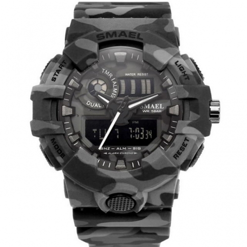 SMAEL camouflage style double display unisex outdoor waterproof sport quartz electronic men's watch