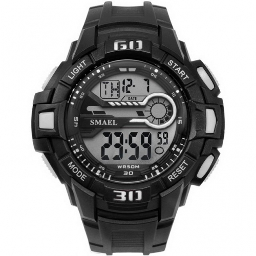 SMAEL black dominant hue waterproof outdoor sport multi-function luminous electronic men's watch