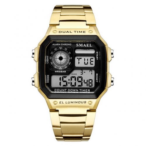 SMAEL gold simplicity square dial business multi-function waterproof steel strip electronic men's watch