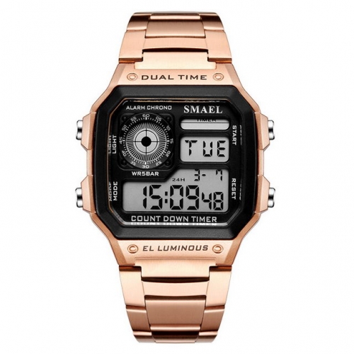 SMAEL rose gold simplicity square dial business multi-function waterproof steel strip electronic men's watch