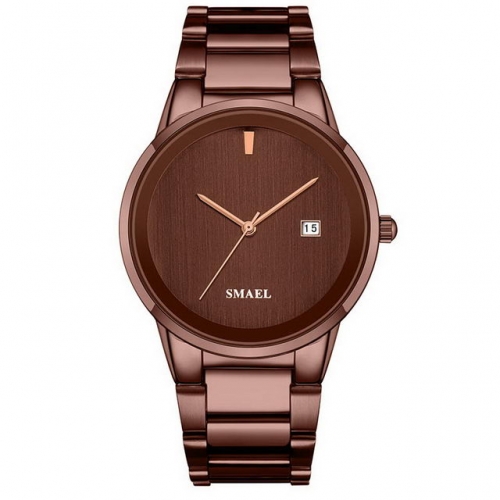 SMAEL brown simplicity dial leisure calendar display waterproof steel strip quartz men's watch