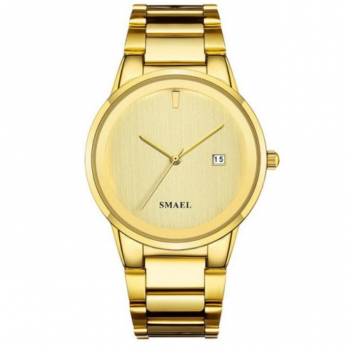 SMAEL gold simplicity dial leisure calendar display waterproof steel strip quartz men's watch