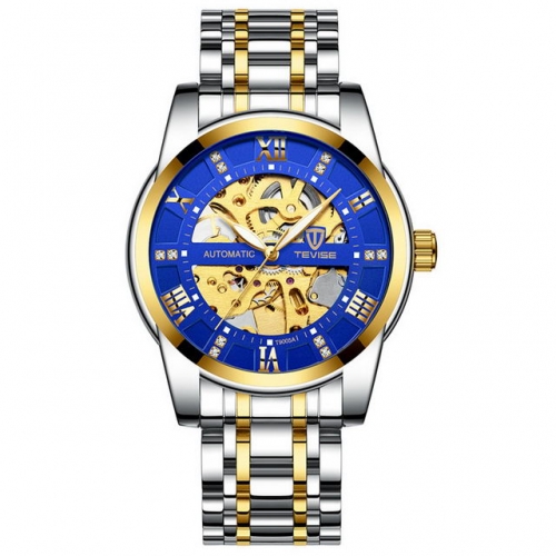 TEVISE diamond inlaid hollow out dial luminous waterproof steel strip automatic men's watch