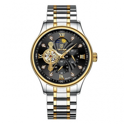 TEVISE diamond inlaid dial flywheel high-grade luminous waterproof steel strip automatic men's watch