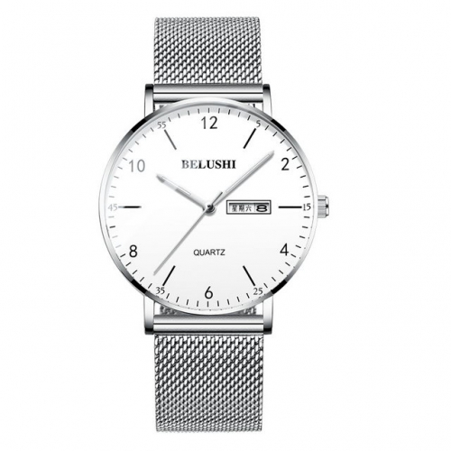 BELUSHI simplicity dial Milanese steel band luminous waterproof calendar display quartz men's watch
