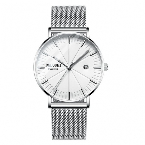 BELUSHI ultra thin simplicity dial steel band luminous waterproof calendar display quartz men's watch