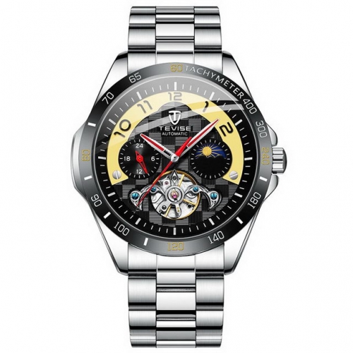 TEVISE new series flywheel multifunction fashion color matching steel band automatic men's watch