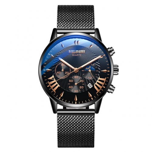 BELUSHI Milanese steel band textured dial luminous waterproof calendar display quartz men's watch